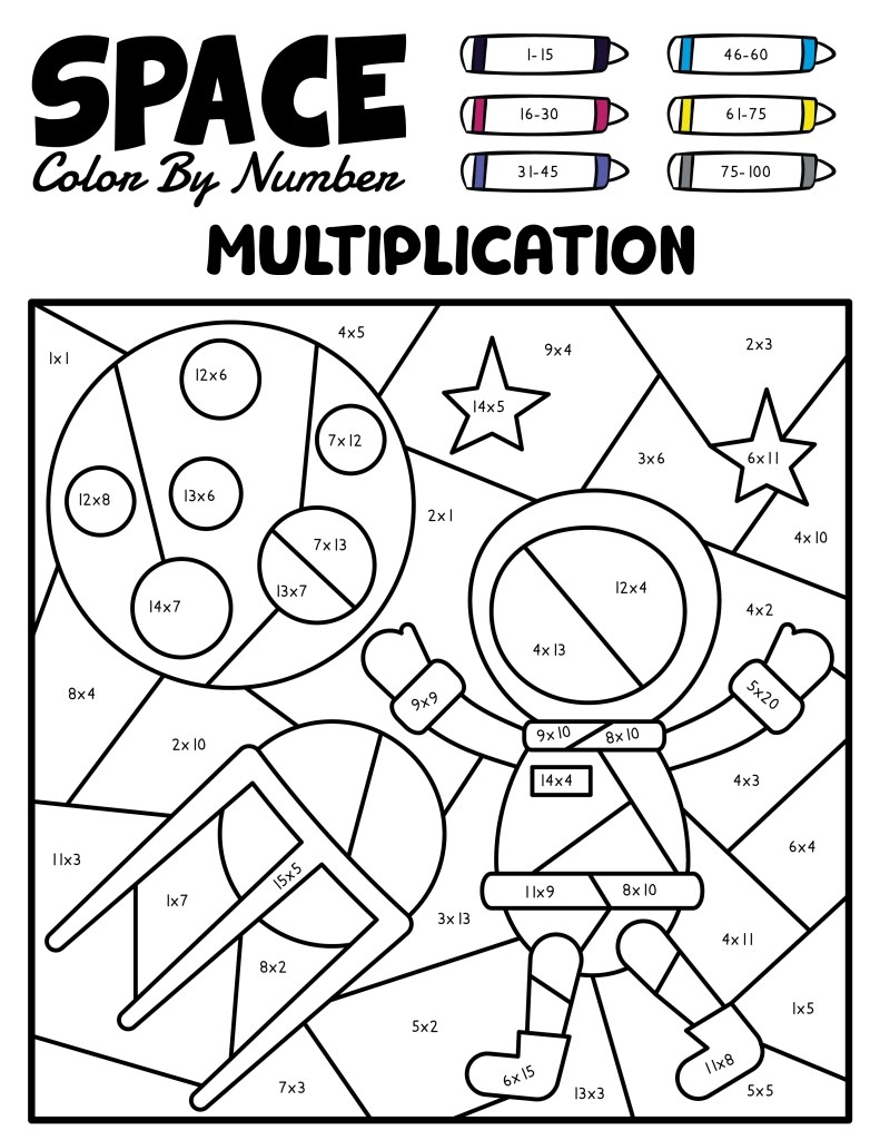 Free Printable Space And Planet Color By Number Multiplication 