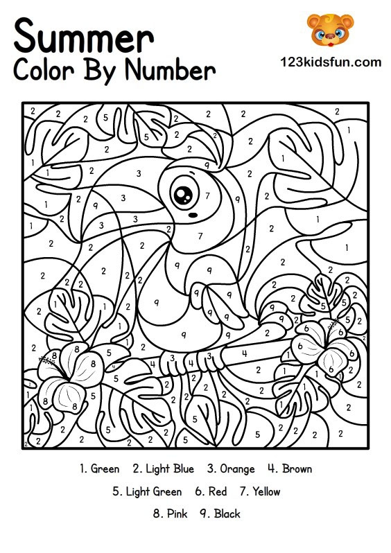 Free Printable Summer Color By Number Coloring Pages For Kids 123 
