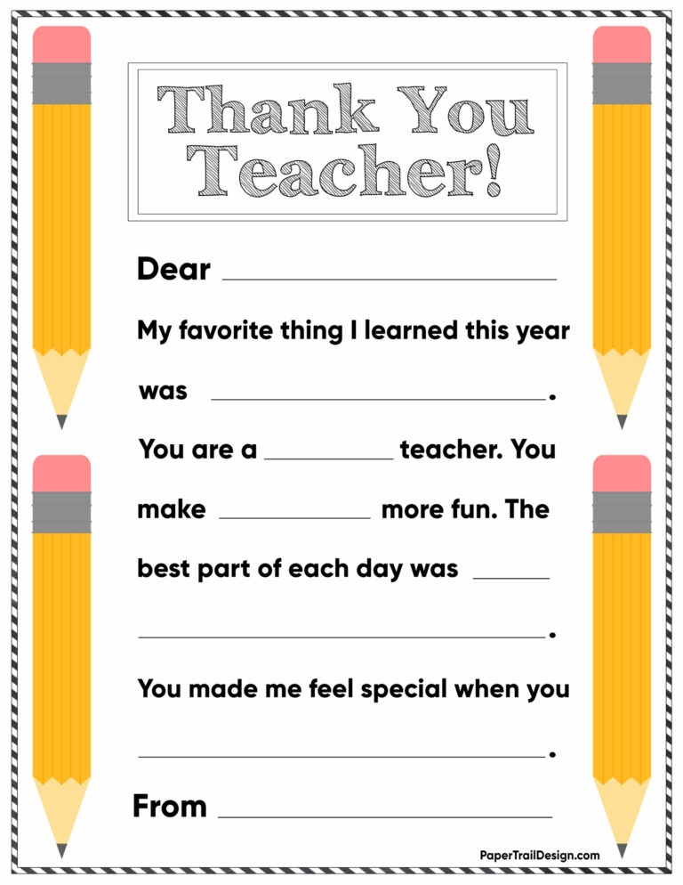 Teacher Thank You Card Printable Free