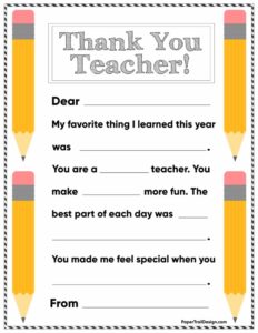 Free Printable Thank You Card Teacher Paper Trail Design