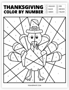 Free Printable Thanksgiving Color By Number Worksheet Pjs And Paint