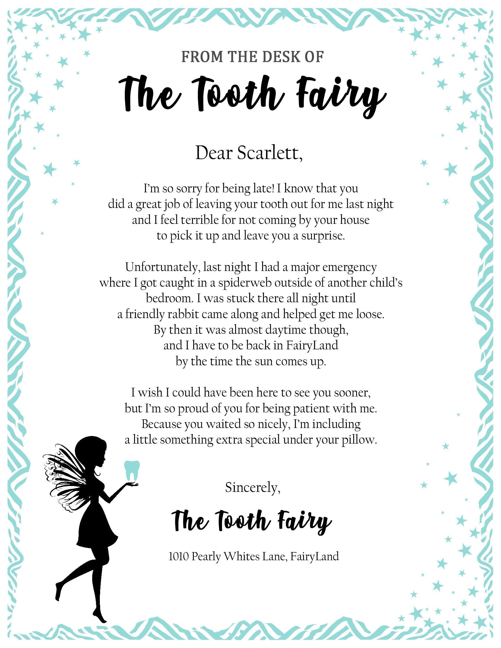 Free Printable Tooth Fairy Letter