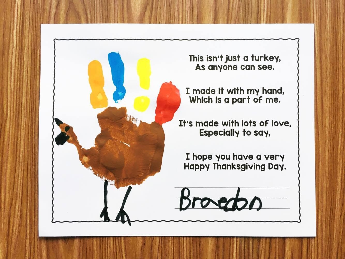 Free Printable Turkey Handprint Poem Printable