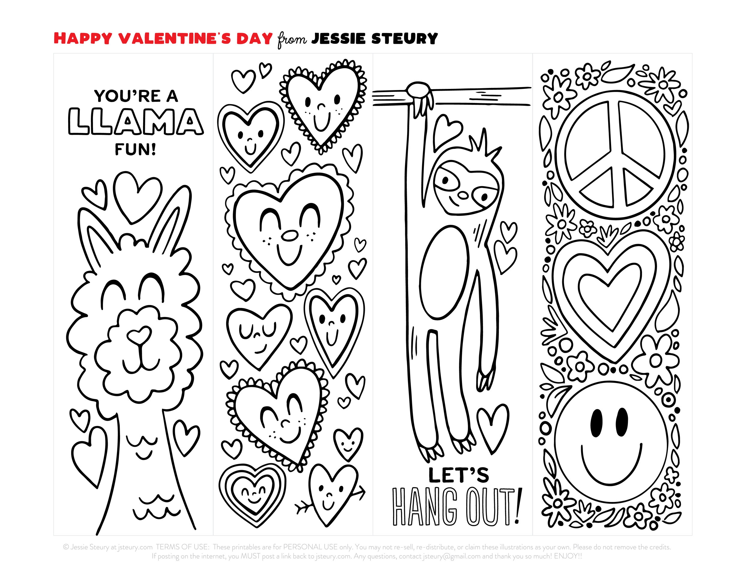 Free Printable Valentine 39 s Day Bookmarks To Color Jessie Steury