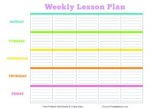 Free Printable Weekly Lesson Plan Template