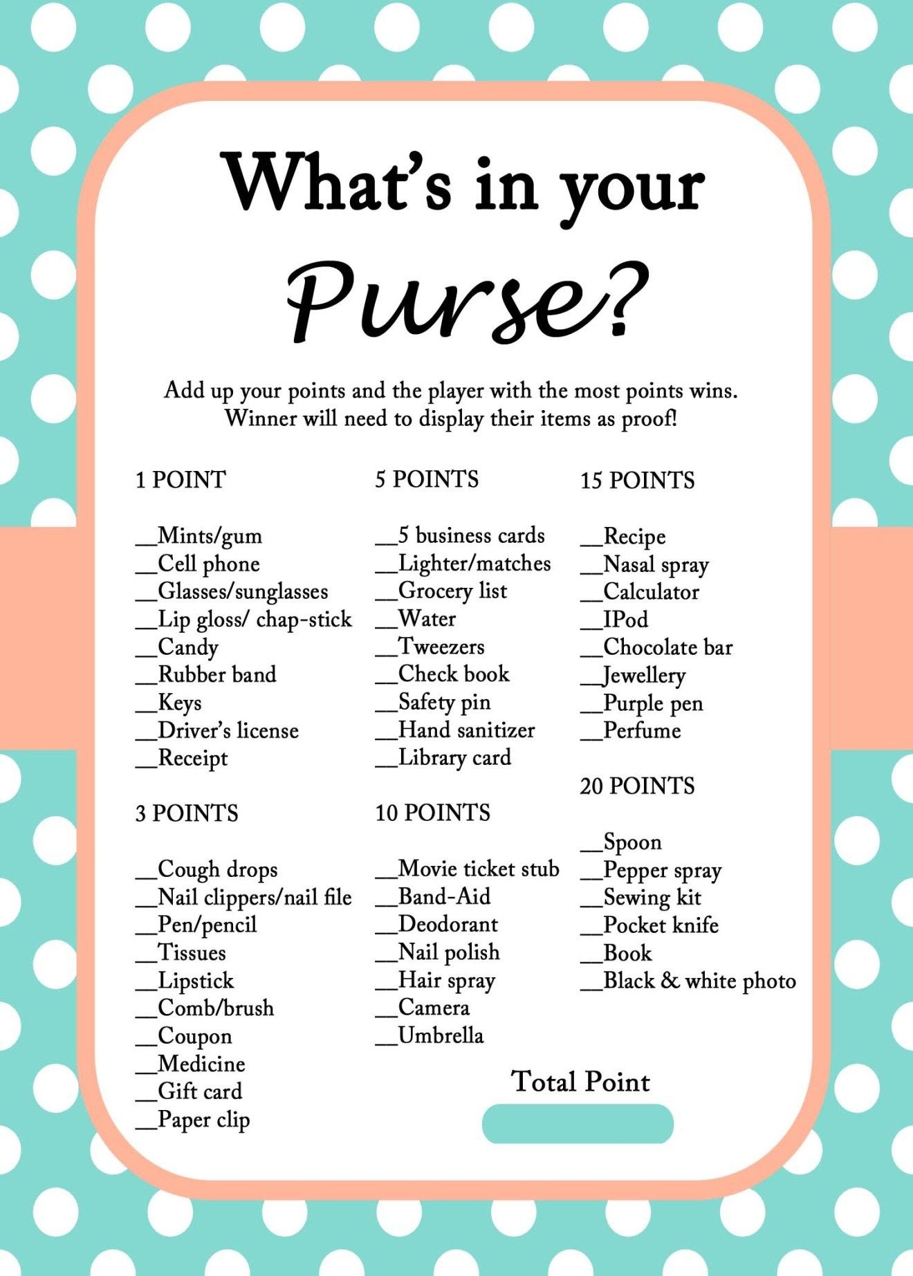 Free Printable What 39 s In Your Purse Game Free Printable