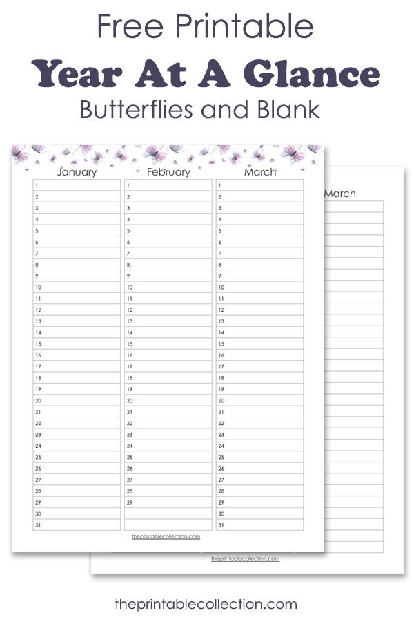 Free Printable Year At A Glance Calendar