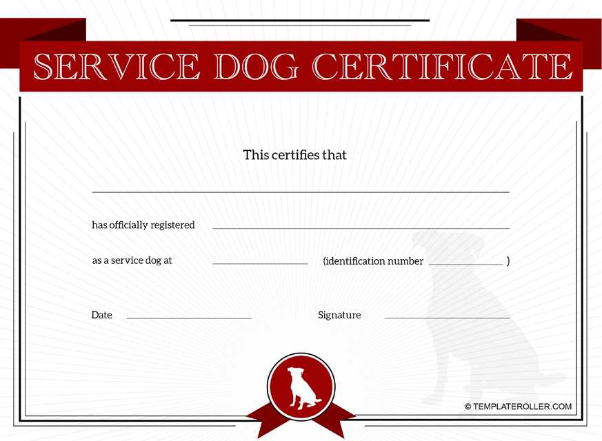 Free Service Dog Certificate Templates Customize Download Print 
