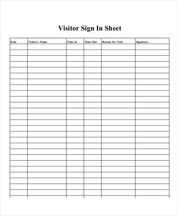 Sign In Sheet Template Free Printable