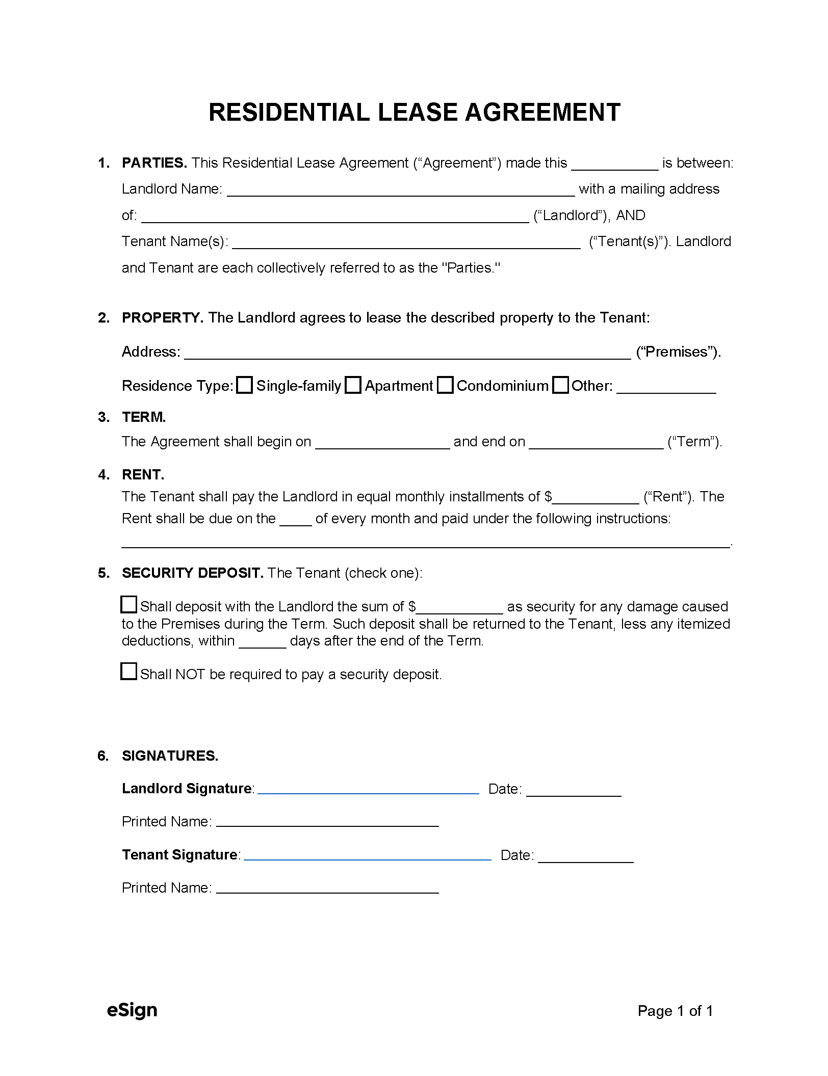 Free Printable Basic Rental Agreement Template