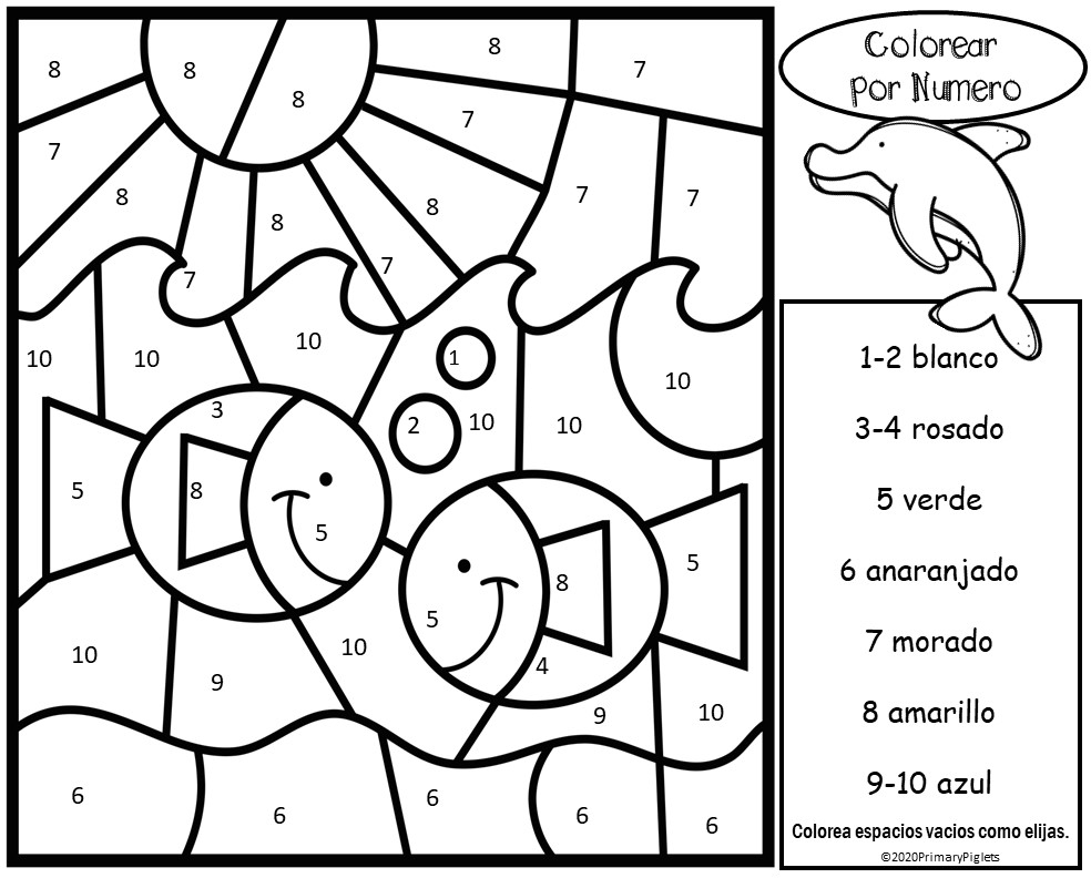 FREE SPANISH COLOR BY NUMBER OCEAN THEME 1 PAGE Made By Teachers
