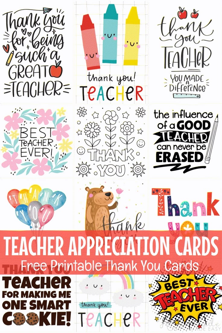 Free Teacher Appreciation Cards Thank You Cards For Teachers 2024 