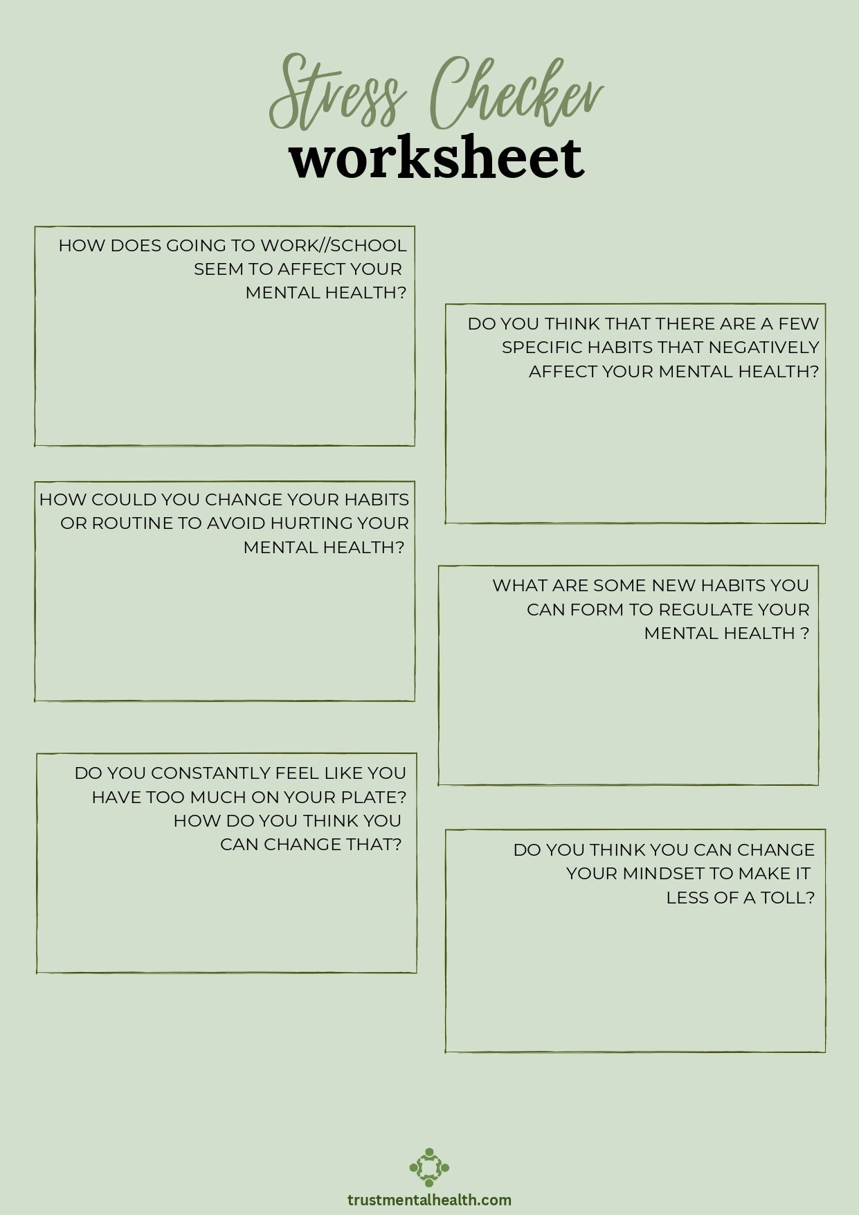 Free Printable Worksheets For Mental Health