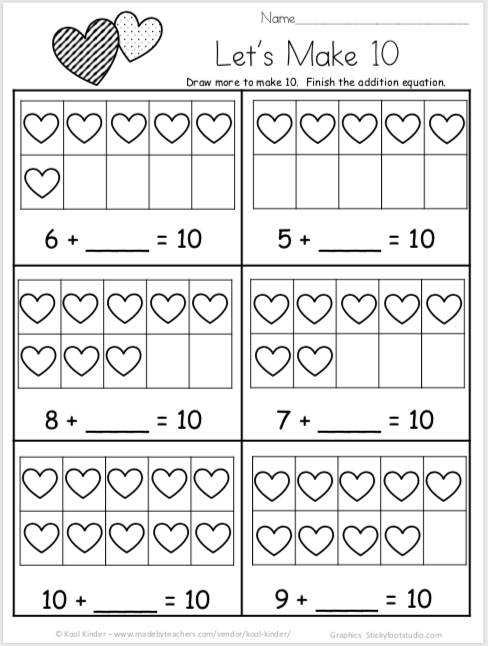 Free Valentine 39 s Day Math Worksheets For Kindergarten Addition Made 