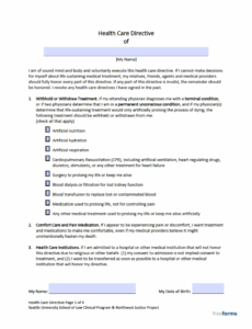 Free Washington Living Will Form PDF