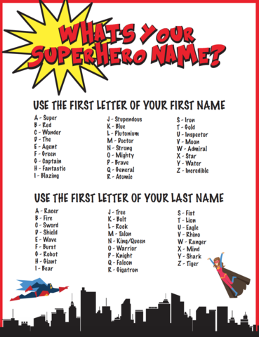 Free What 39 s Your Superhero Name Printable For Kids Superhero Names 
