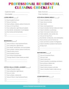 Full House Professional House Cleaning Checklist Printable PDF