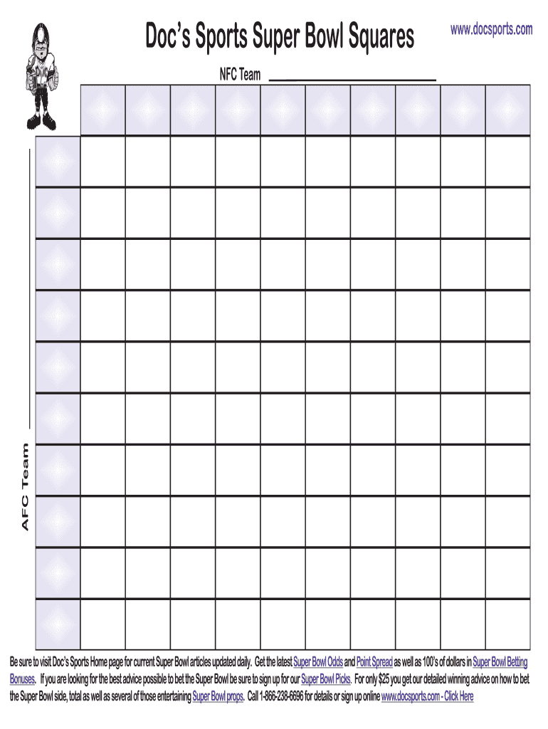 Full Page Free Printable Football Squares 100