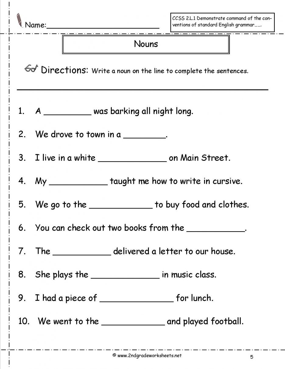 Grammar 5th Grade Worksheet