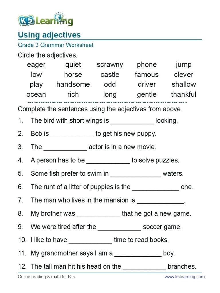 Grammar Activities For 5th Grade