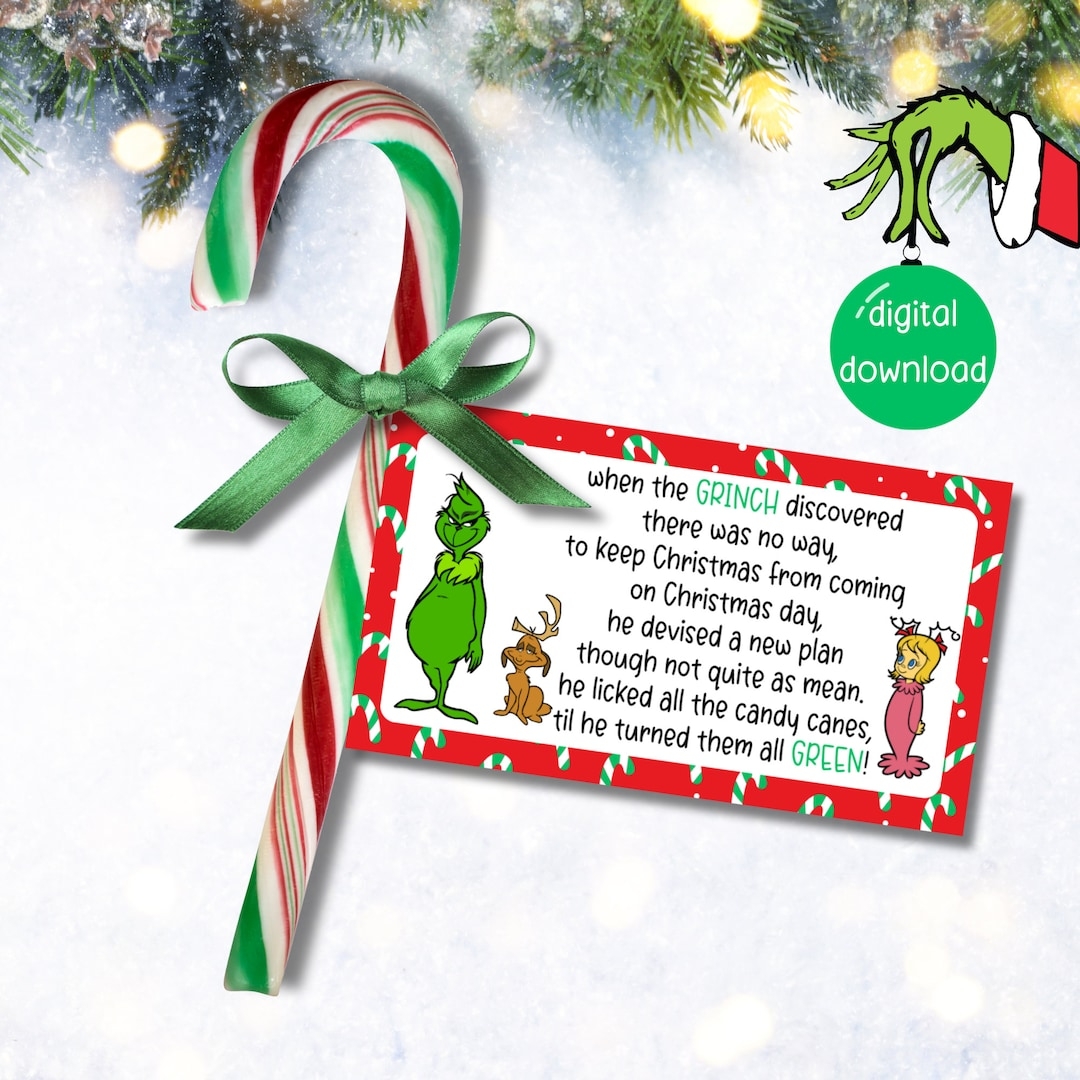Grinch Candy Cane Tags Printable Christmas Tag For Candy Canes 3 5 
