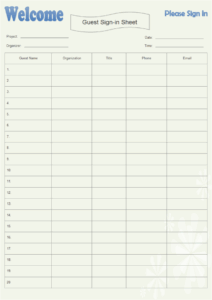 Guest Sign in Sheet Free Guest Sign in Sheet Templates
