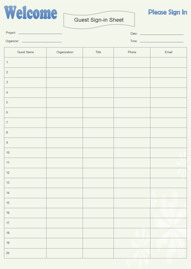 Free Printable Guest Sign In Sheet