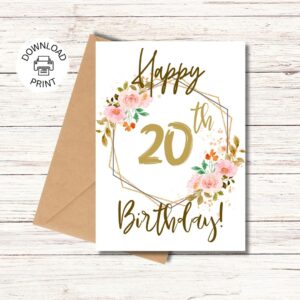 Happy 20th Birthday Card Printable Greeting Card Birthday Wishes
