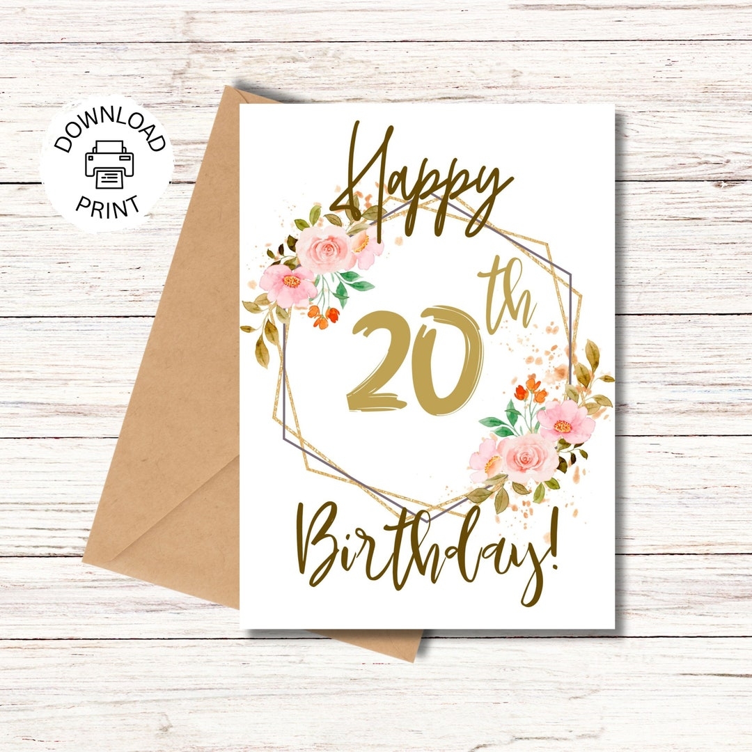 Happy 20th Birthday Card Printable Greeting Card Birthday Wishes 