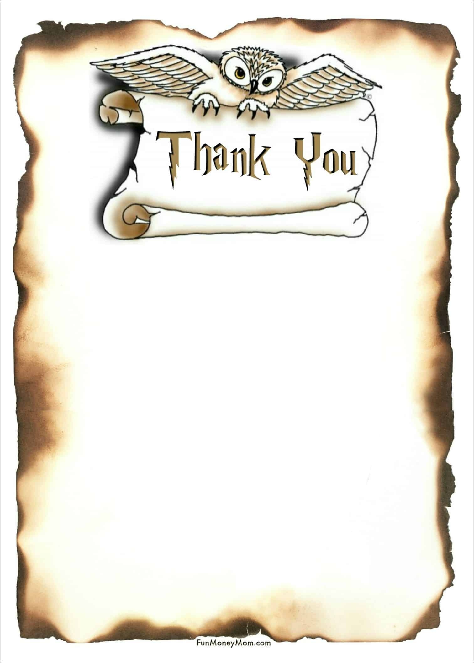 Harry Potter Thank You Cards free Printables Fun Money Mom