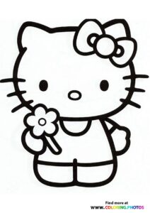 Hello Kitty With Flower Coloring Pages For Kids