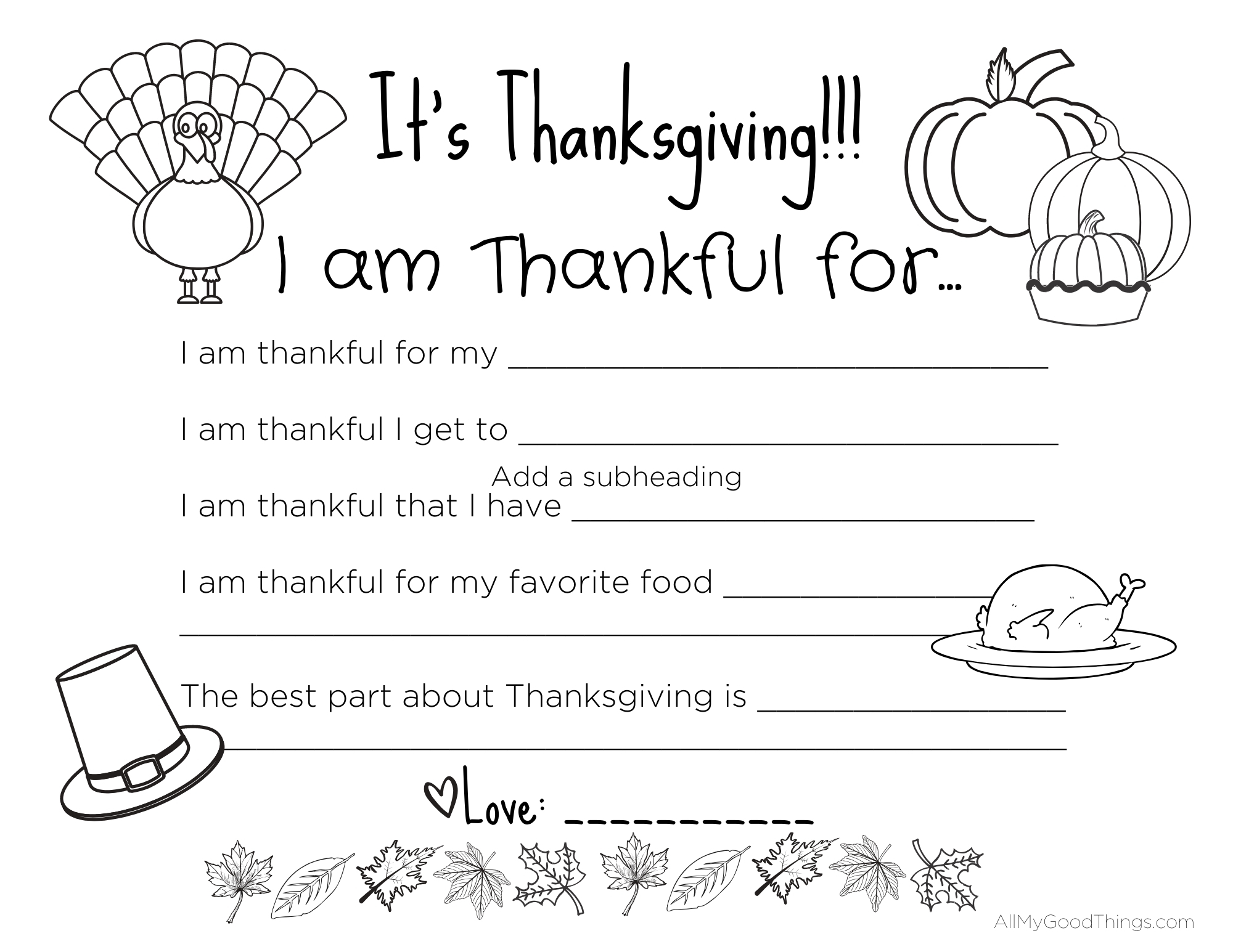 I Am Thankful For Printable Cards