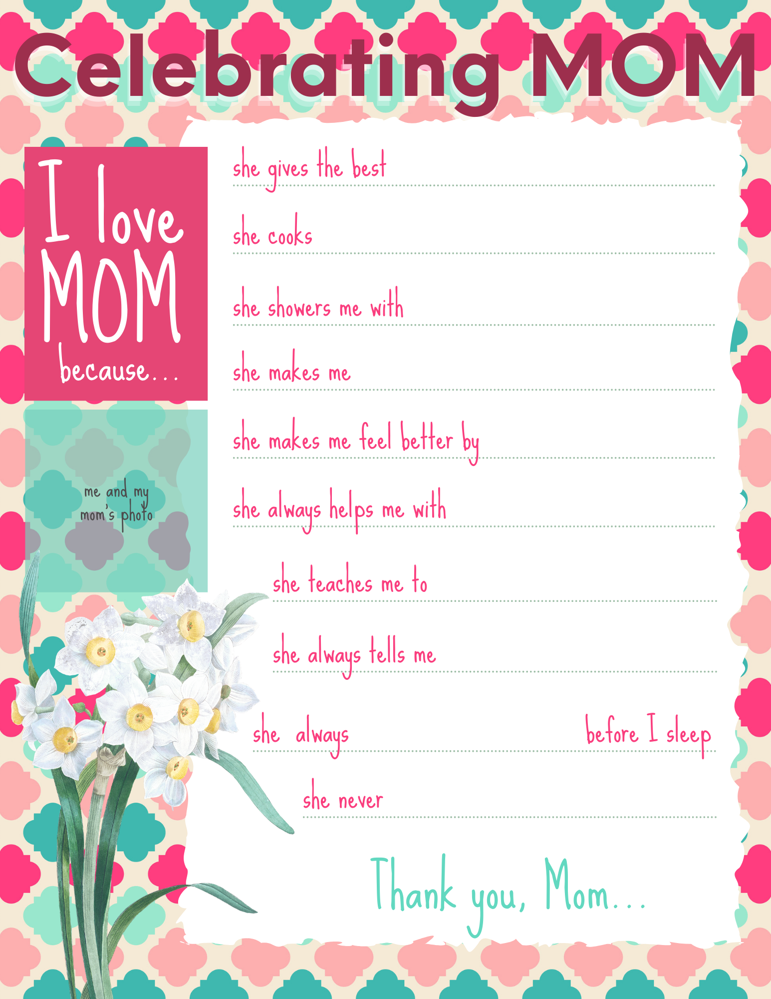 I Love Mom Because Printable For Kids Thrifty Mommas Tips