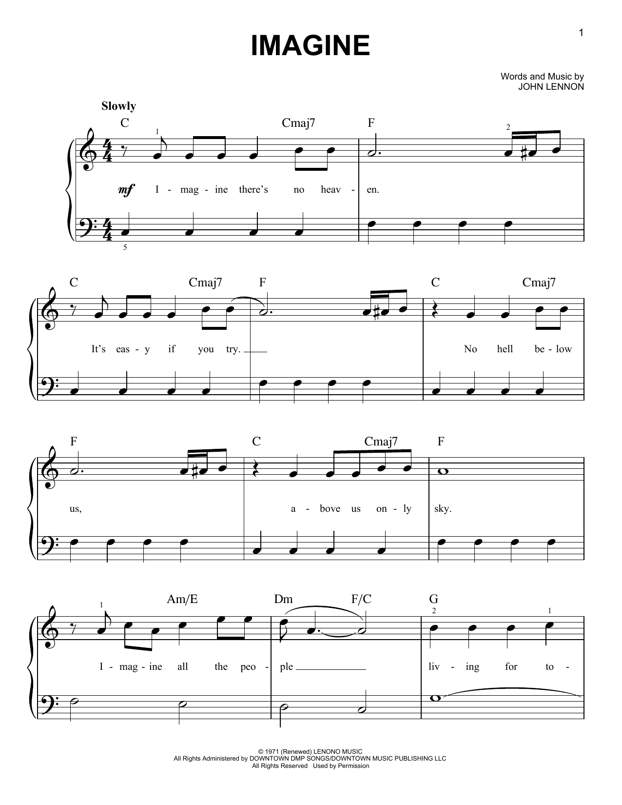 Imagine Very Easy Piano Print Sheet Music Now