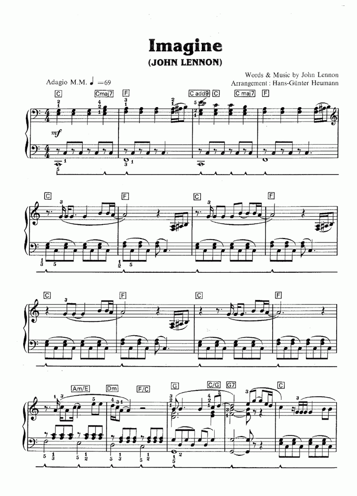 John Lennon IMAGINE Easy Piano Sheet Music Easy Sheet Music