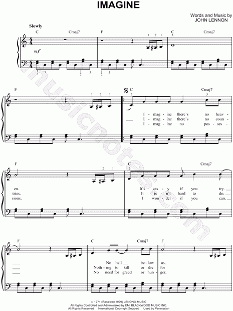 Free Printable Imagine Piano Sheet Music Easy