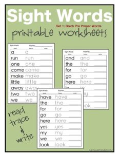 Just Sweet And Simple Preschool Practice Printable Dolch Site Word