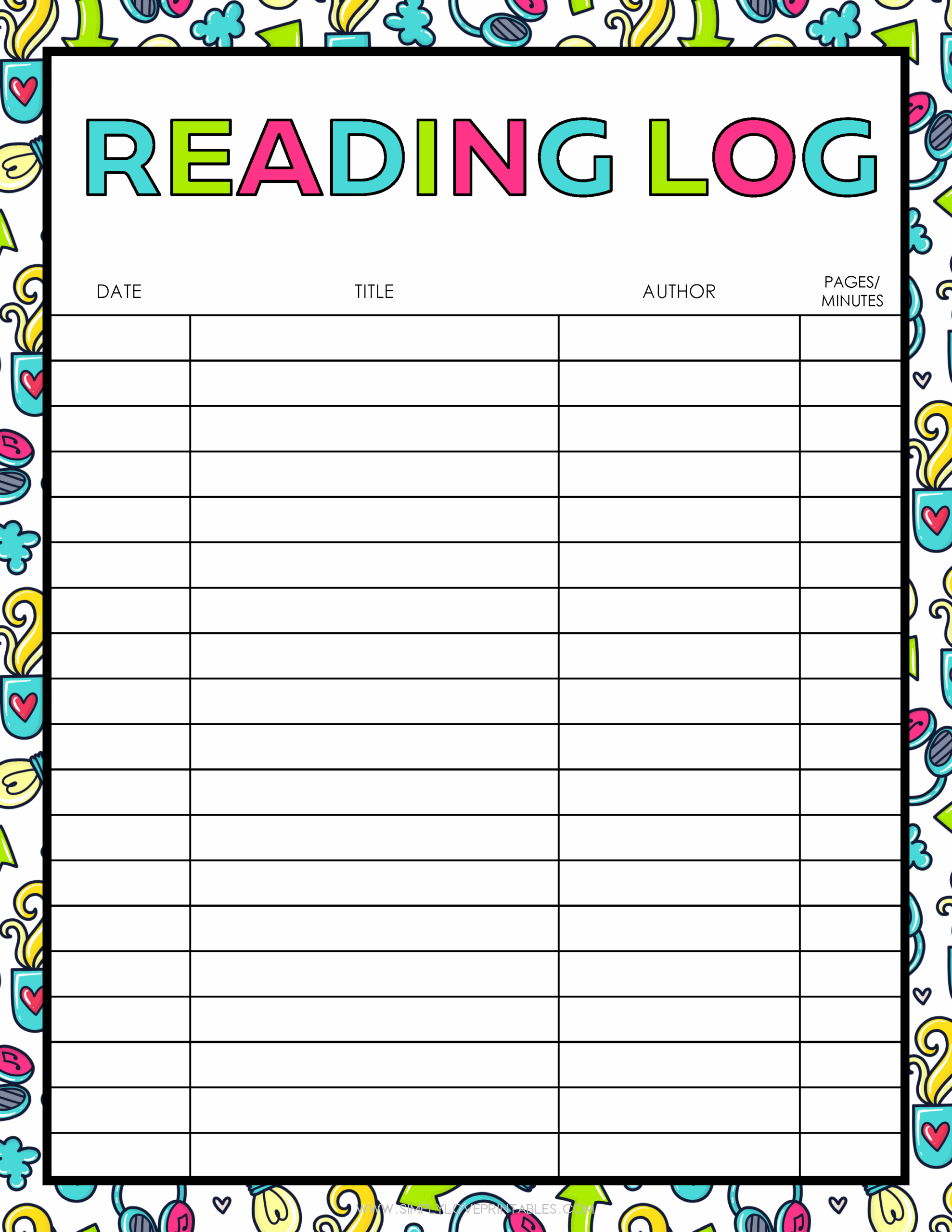Free Printable Reading Log For Kindergarten