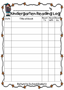 Kindergarten Reading Logs Printable