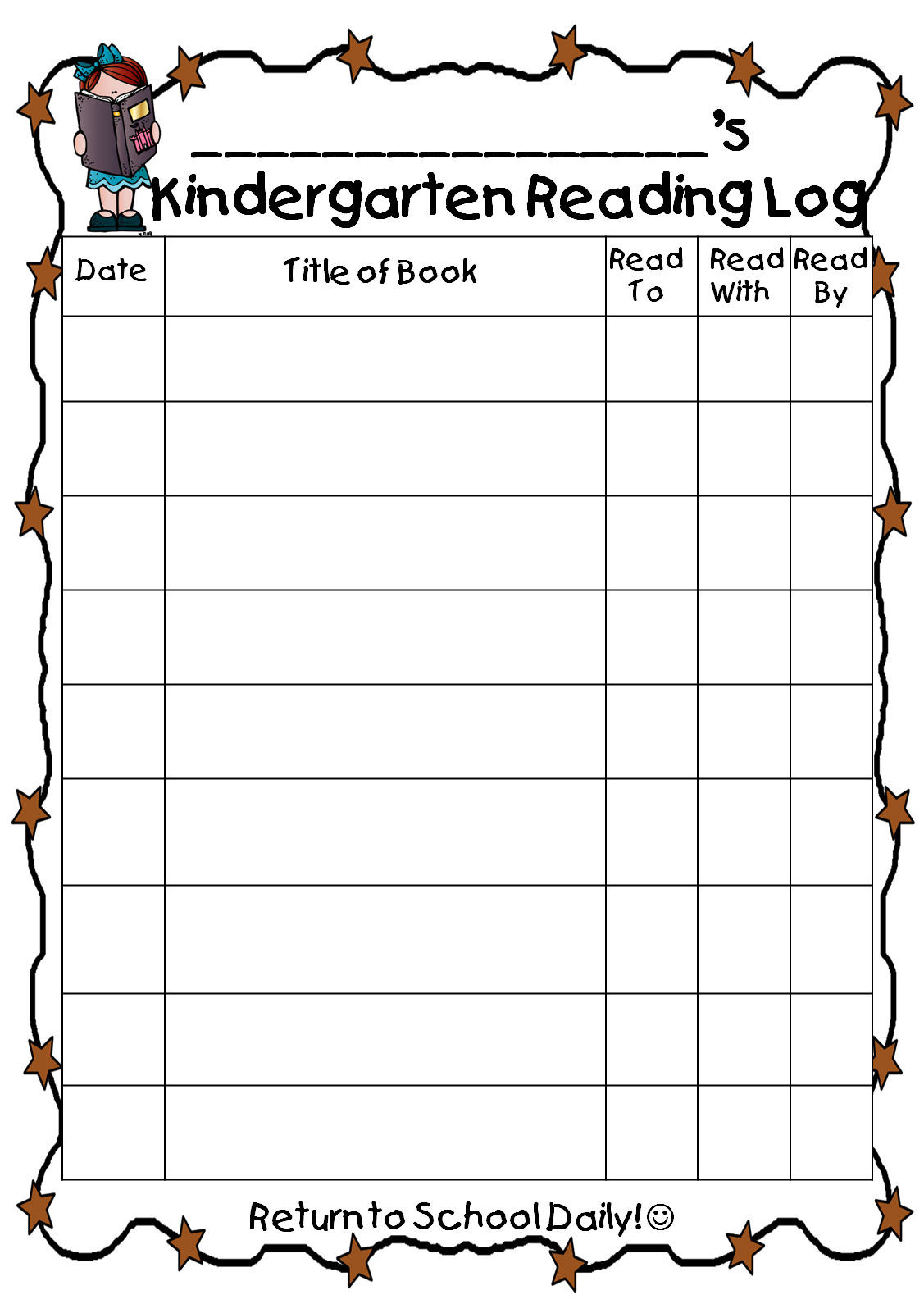 Kindergarten Reading Logs Printable