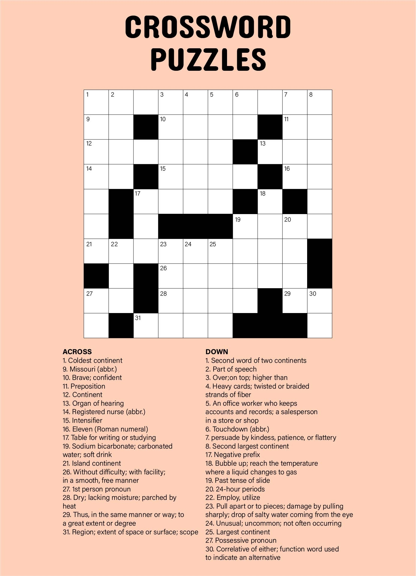 Large Print Easy Crossword Puzzles 10 Free PDF Printables Printablee