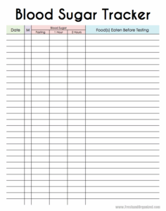 Large Print Monthly Free Printable Blood Sugar Log Sheet