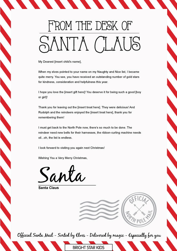 Letter From Santa Free Printable Personalized Bright Star Kids USA