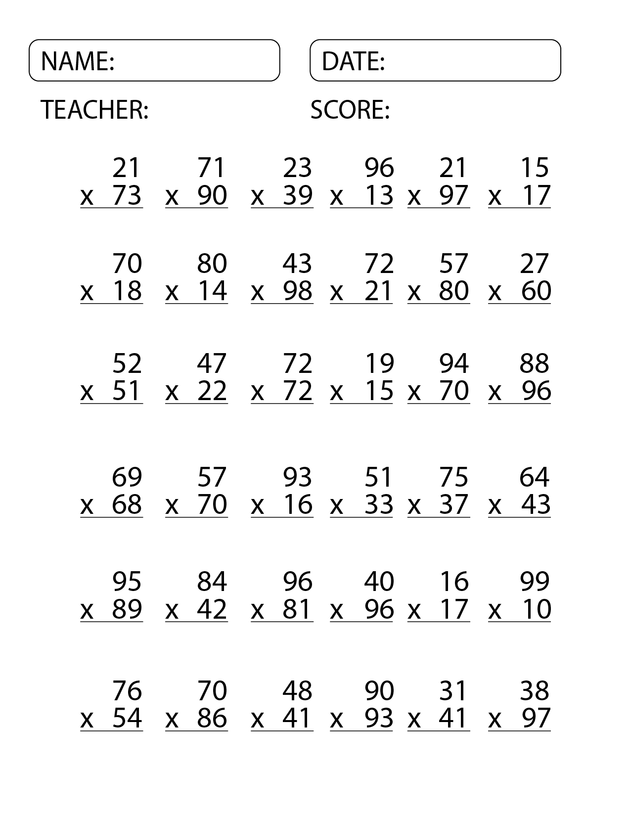 Master Multiplication With Our 2 Digit By 2 Digit Multiplication 