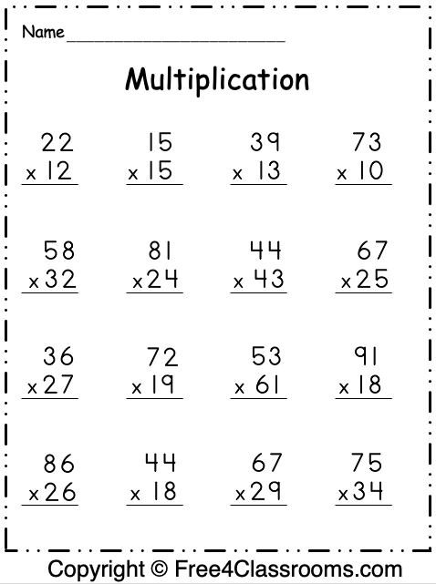 Math Worksheet 2 Digit Multiplication