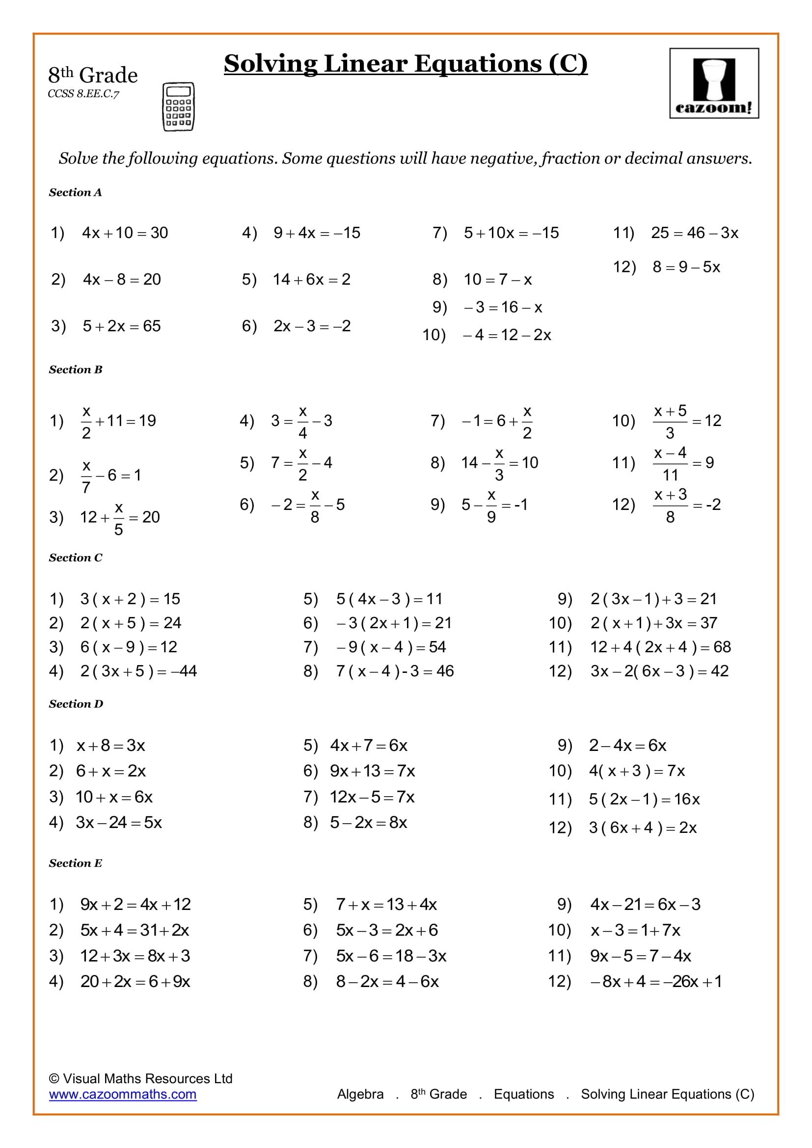 Free Math Worksheets For 8Th Graders Printable