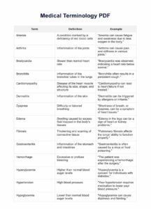 Medical Terminology Abbreviations Worksheet Example Free PDF Download