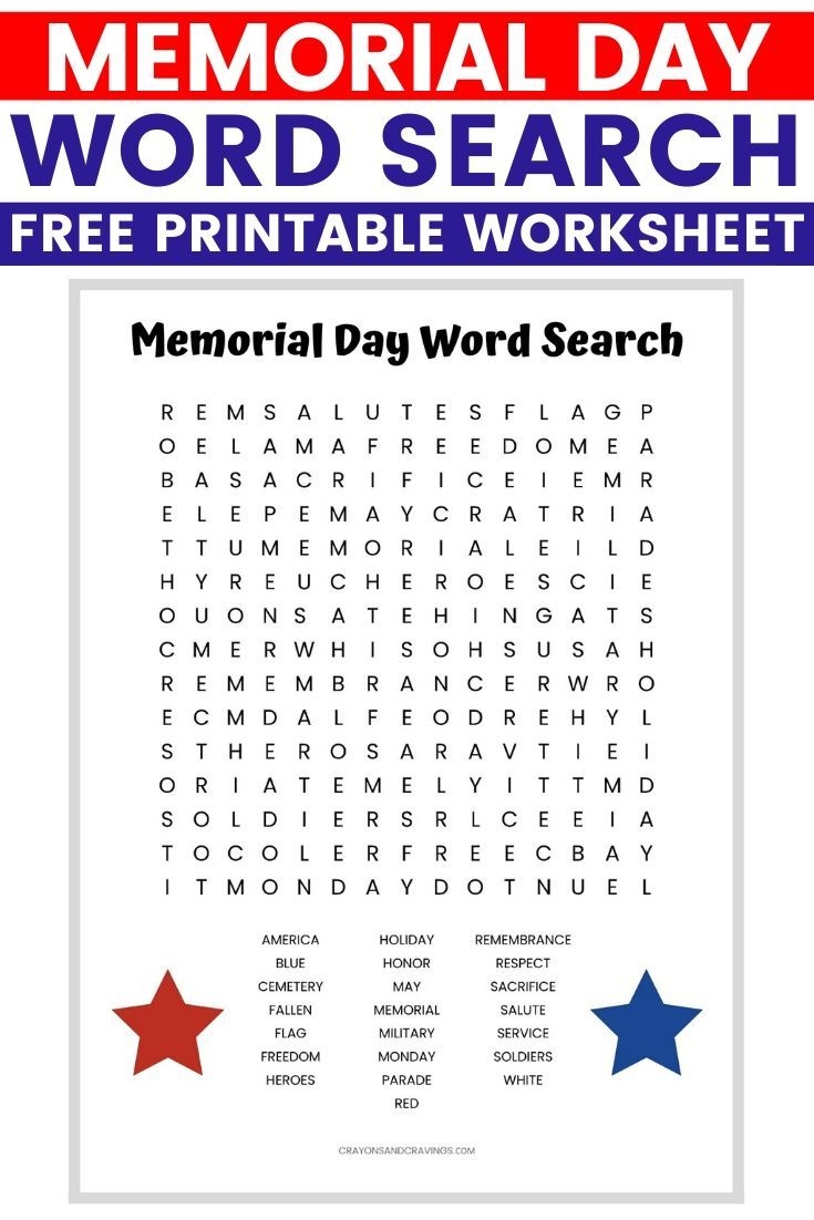 Memorial Day Word Search Free Printable With 22 Words