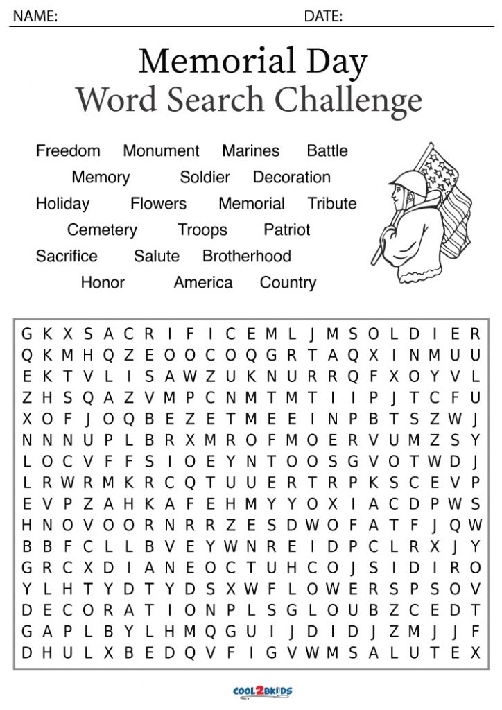 Memorial Day Word Search Free Printable Worksheet Memorial Day Word 
