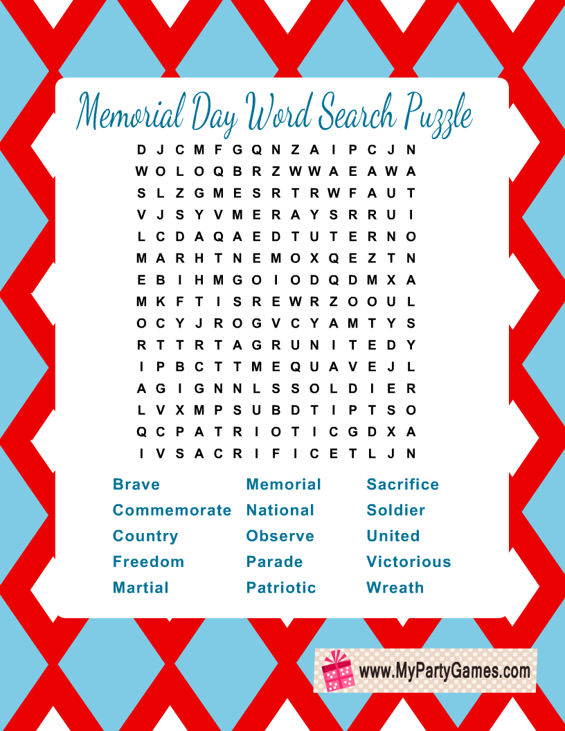 Memorial Day Word Search Free Printable